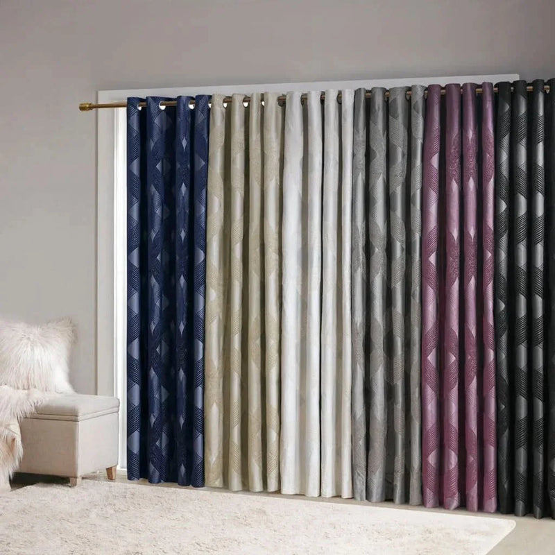 Total Blackout Curtain Panel Polyester Ogee Jacquard Navy For Any Room