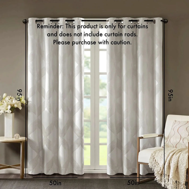 Blackout Curtain Panel Polyester Ogee Jacquard Sunsmart Ivory Shade