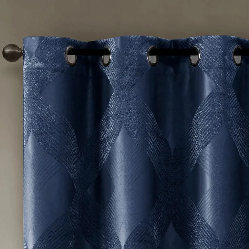 Total Blackout Curtain Panel Polyester Ogee Jacquard Navy For Any Room