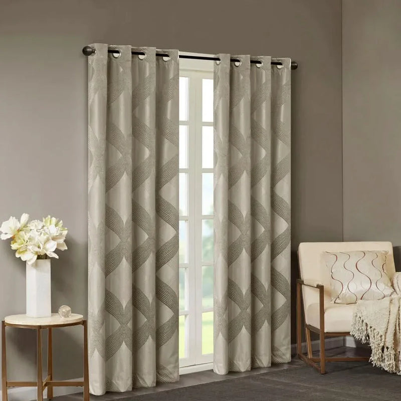 Total Blackout Curtain Panel Ogee Jacquard Polyester Sunsmart Taupe