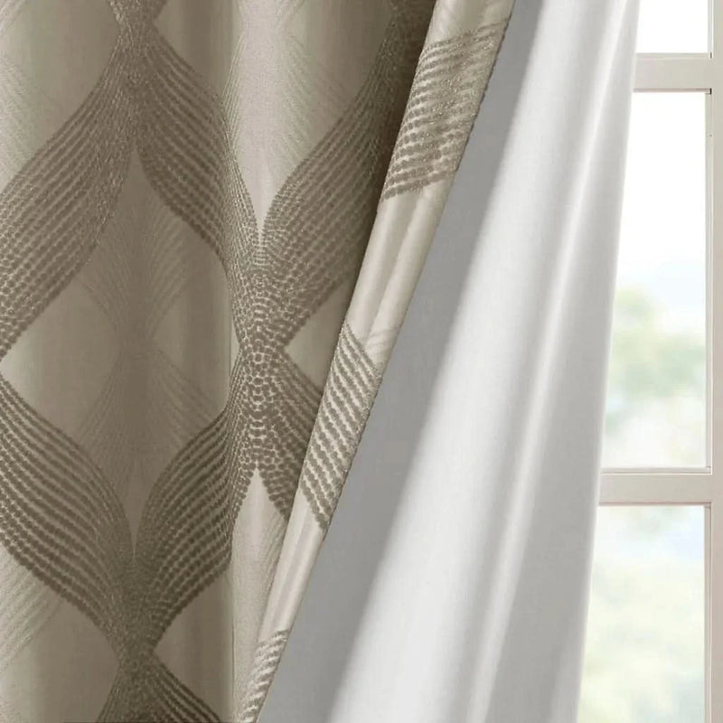 Total Blackout Curtain Panel Ogee Jacquard Polyester Sunsmart Taupe