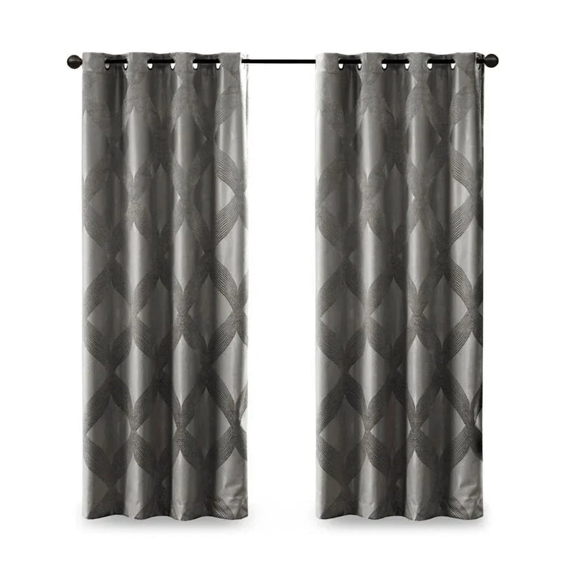 Blackout Curtain Panel Polyester Jacquard Ogee Pattern Total Blackout