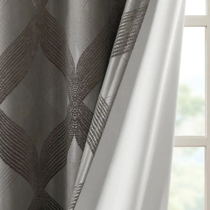 Blackout Curtain Panel Polyester Jacquard Ogee Pattern Total Blackout