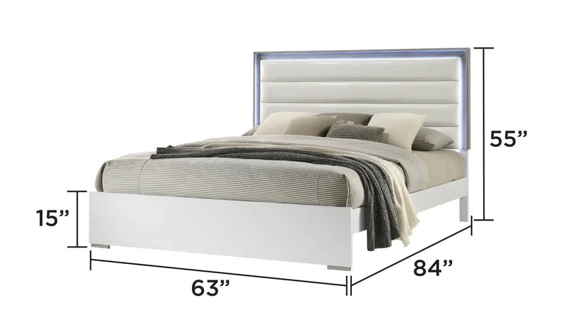 Queen Bedroom Set Wood With LED Headboard 4 Piece Contemporary Style