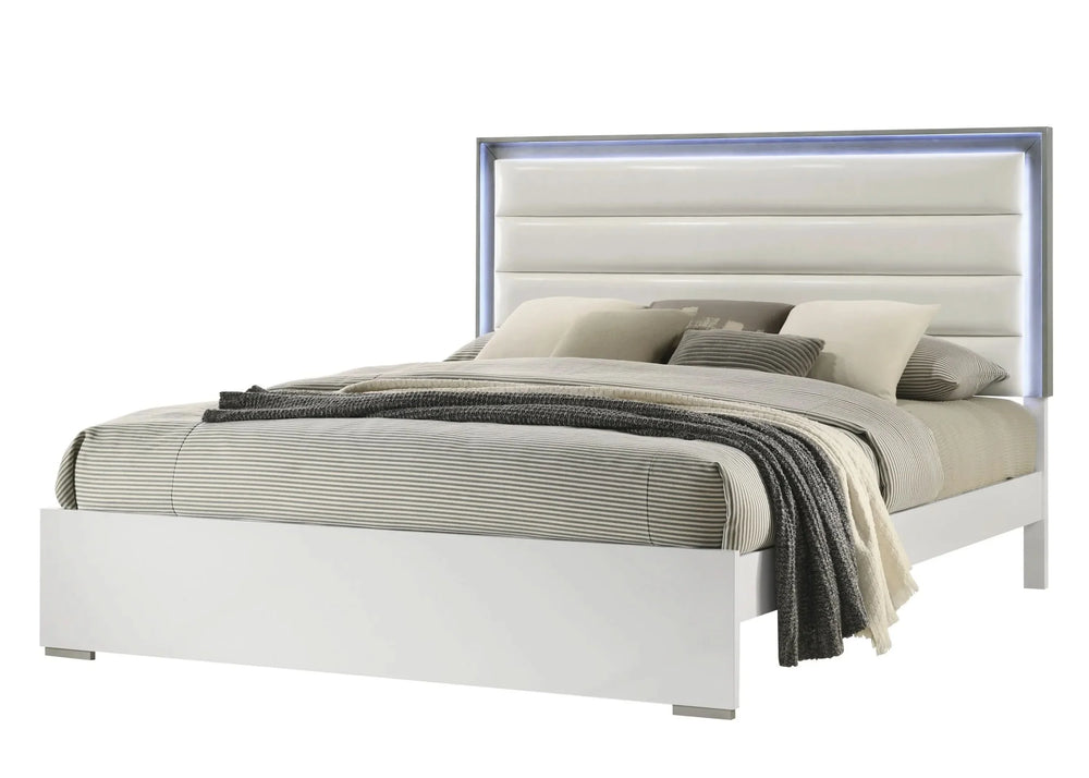 Queen Bedroom Set Wood With LED Headboard 4 Piece Contemporary Style Media 3