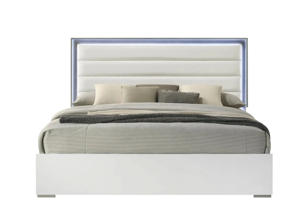 Olivia Contemporary Style 5 Pc Queen Bedroom Set with LED Headboard Made with Wood in White - DTY Store