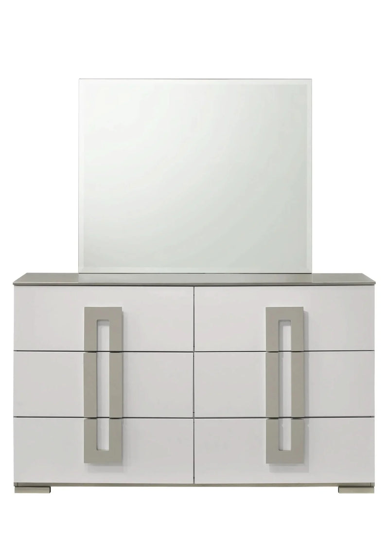Queen Size Bedroom Set LED Headboard White Wood Finish Contemporary