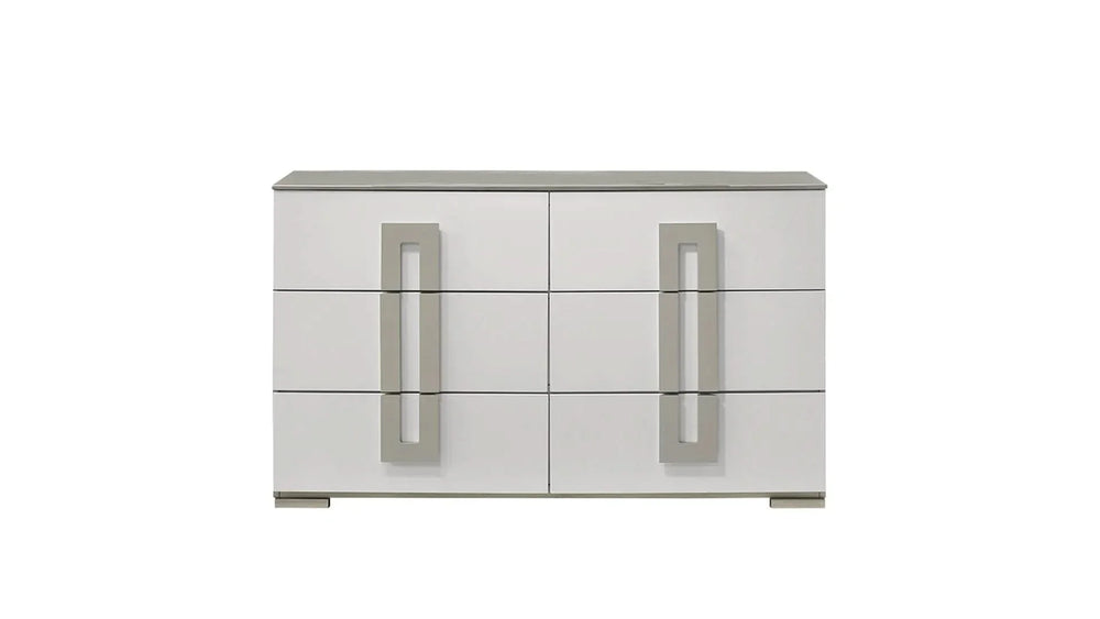 Olivia Contemporary Style 5 Pc Queen Bedroom Set with LED Headboard Made with Wood in White - DTY Store