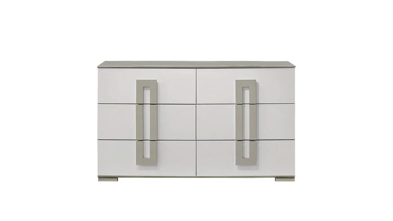 Queen Size Bedroom Set LED Headboard White Wood Finish Contemporary