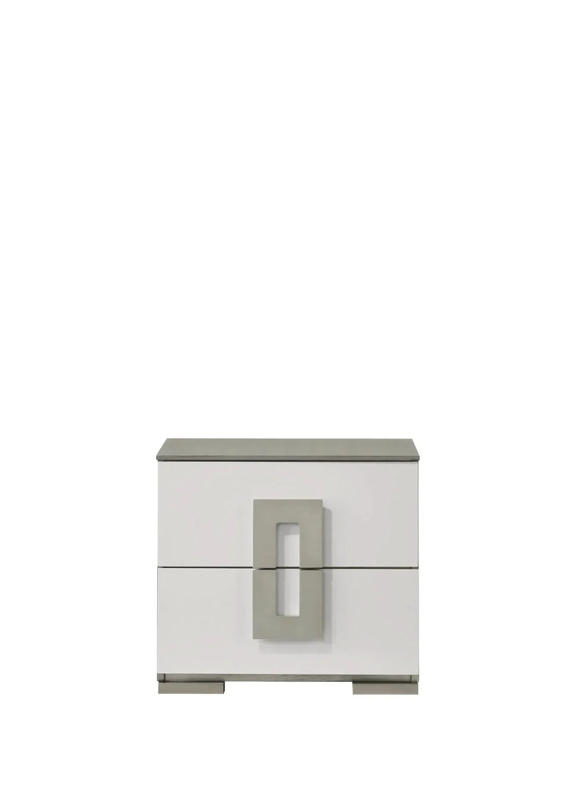Queen Size Bedroom Set LED Headboard White Wood Finish Contemporary
