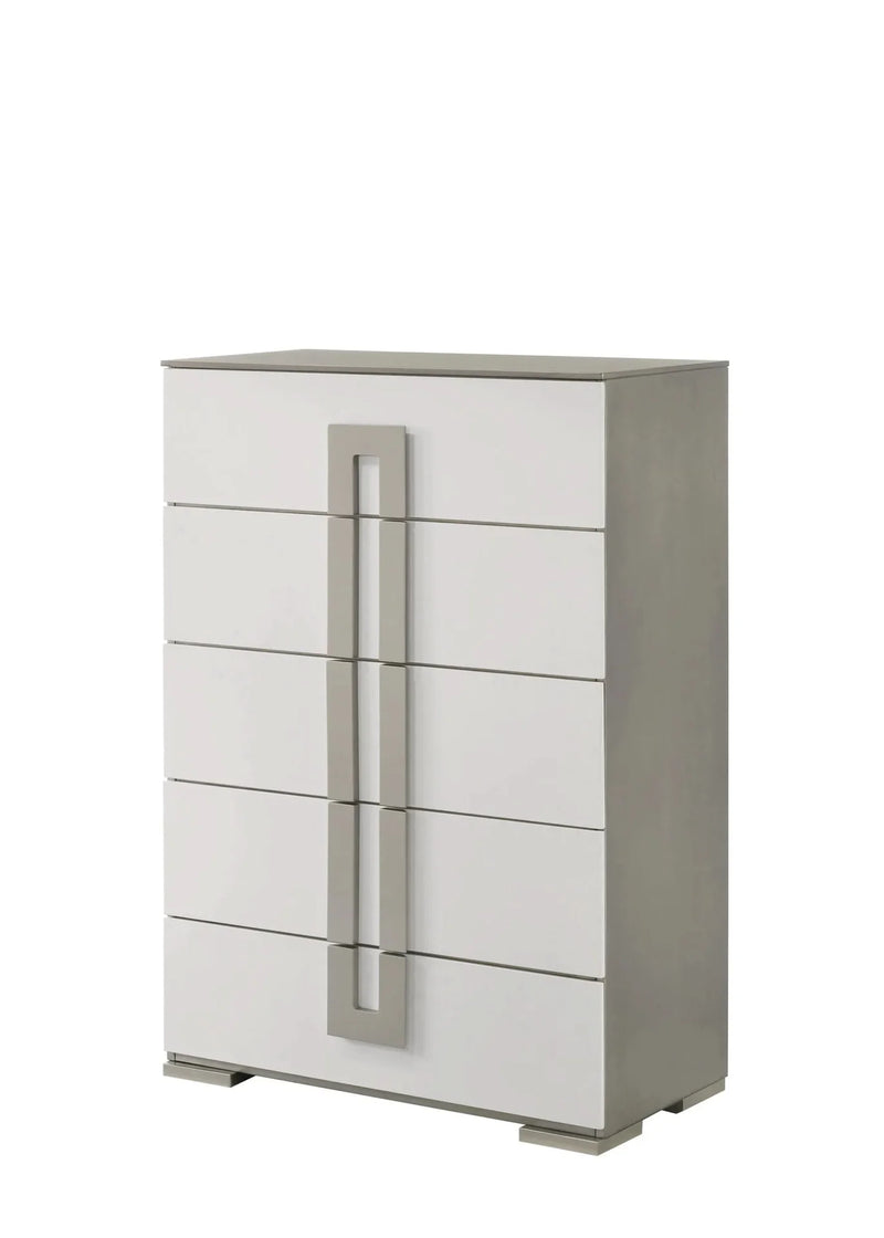 Queen Size Bedroom Set LED Headboard White Wood Finish Contemporary