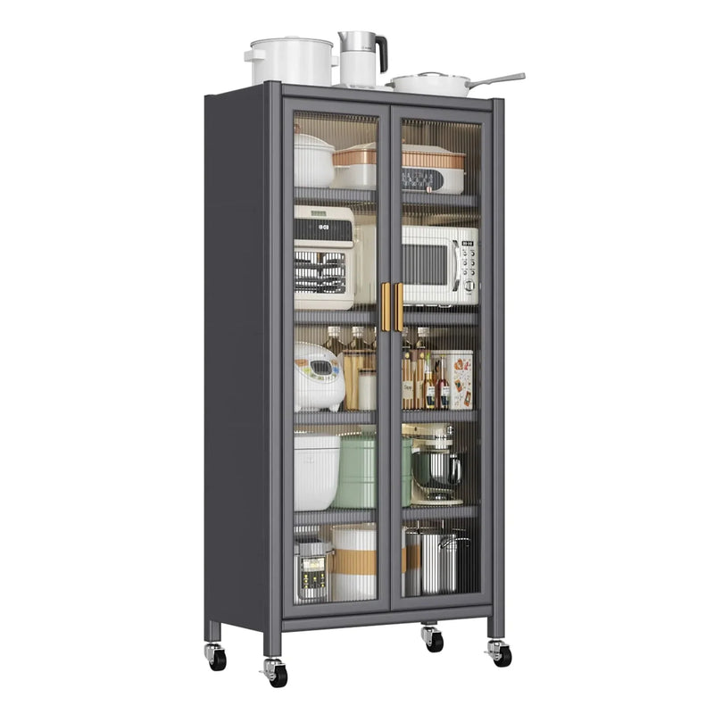 Kitchen Storage Cabinet Metal Multilevel Microwave Storage System