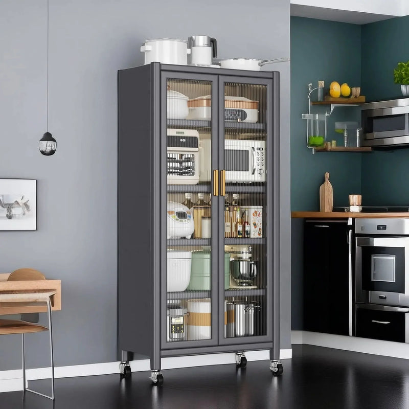 Kitchen Storage Cabinet Metal Multilevel Microwave Storage System
