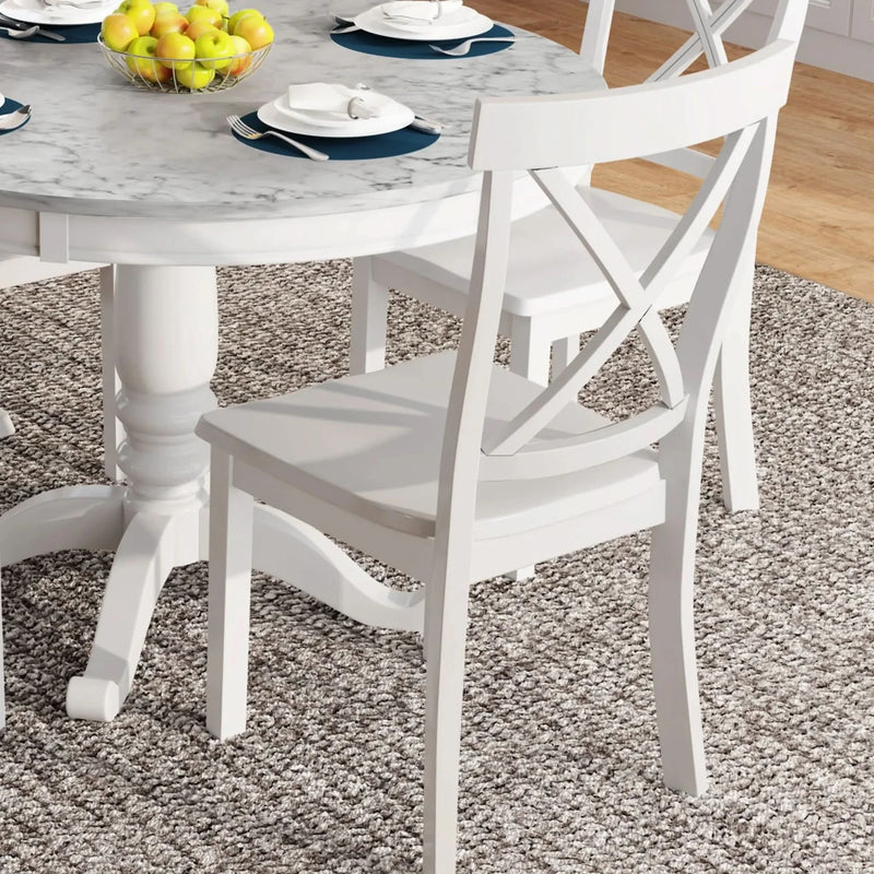 Dining Table Set Solid Wood Round Pedestal & 4 Chairs For 4 People