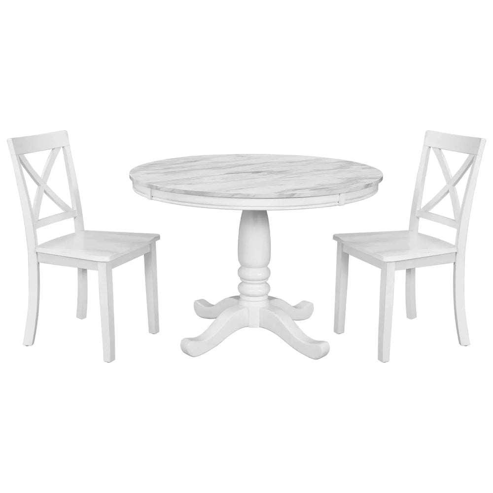 Dining Table Set Solid Wood Round Pedestal & 4 Chairs For 4 People Media 13