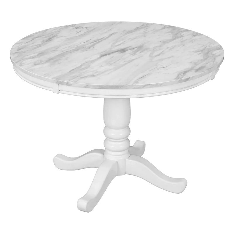 Dining Table Set Solid Wood Round Pedestal & 4 Chairs For 4 People