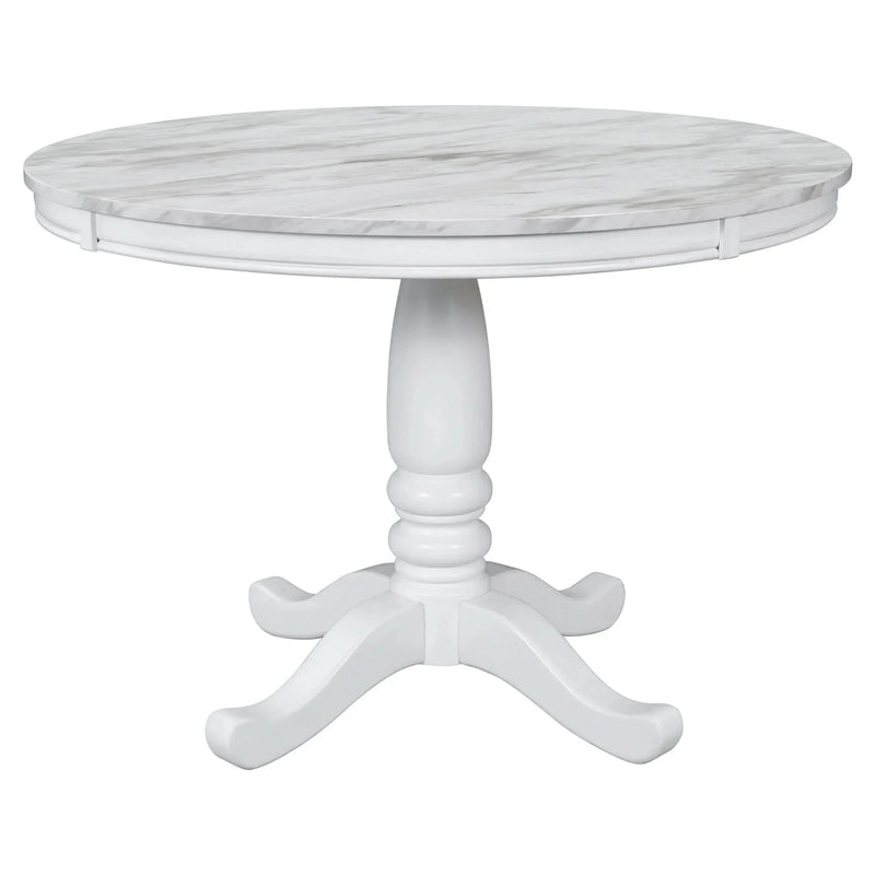 Dining Table Set Solid Wood Round Pedestal & 4 Chairs For 4 People