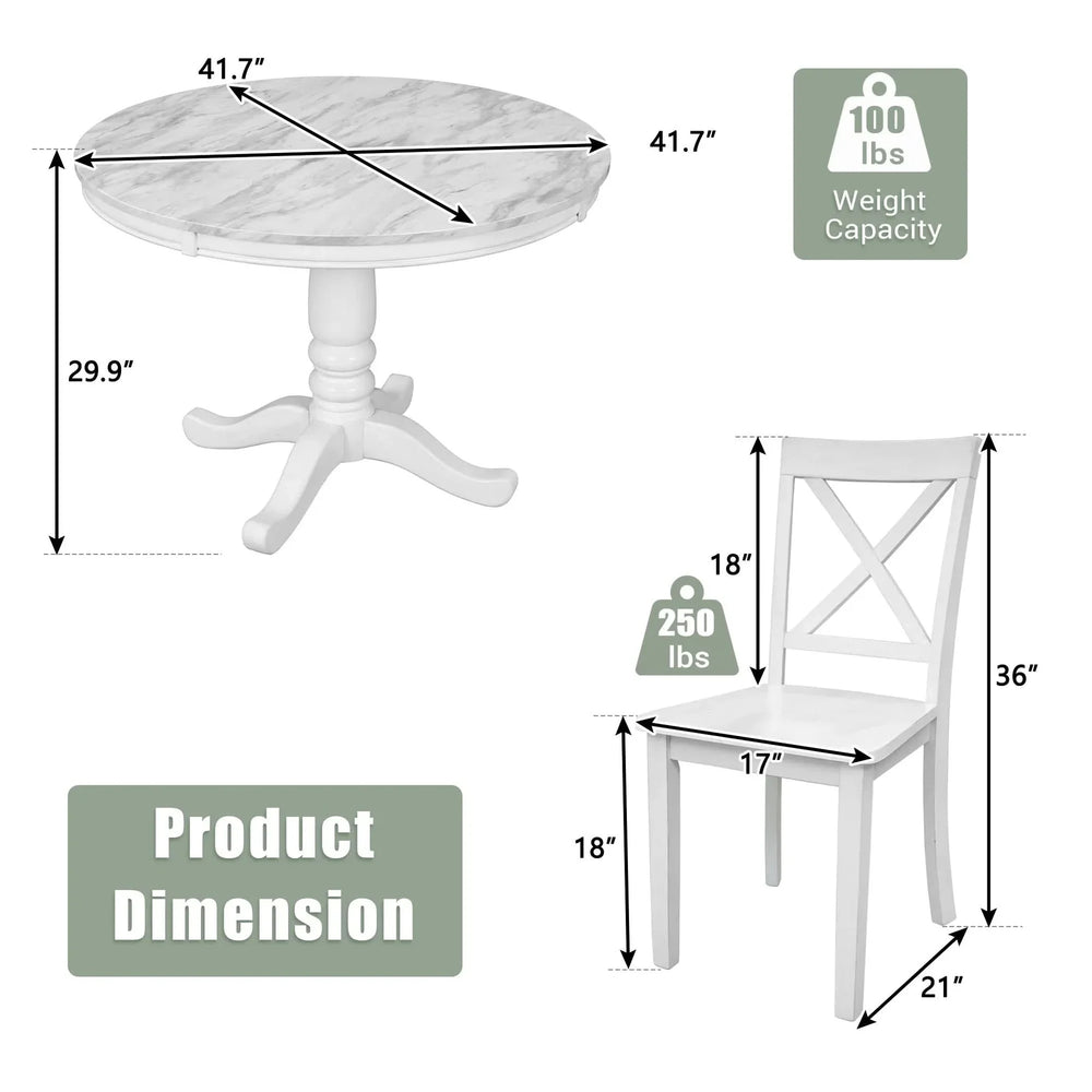 Dining Table Set Solid Wood Round Pedestal & 4 Chairs For 4 People Media 6