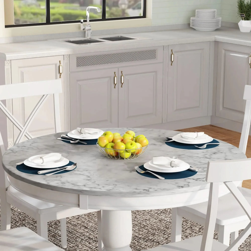 Dining Table Set Solid Wood Round Pedestal & 4 Chairs For 4 People Media 8