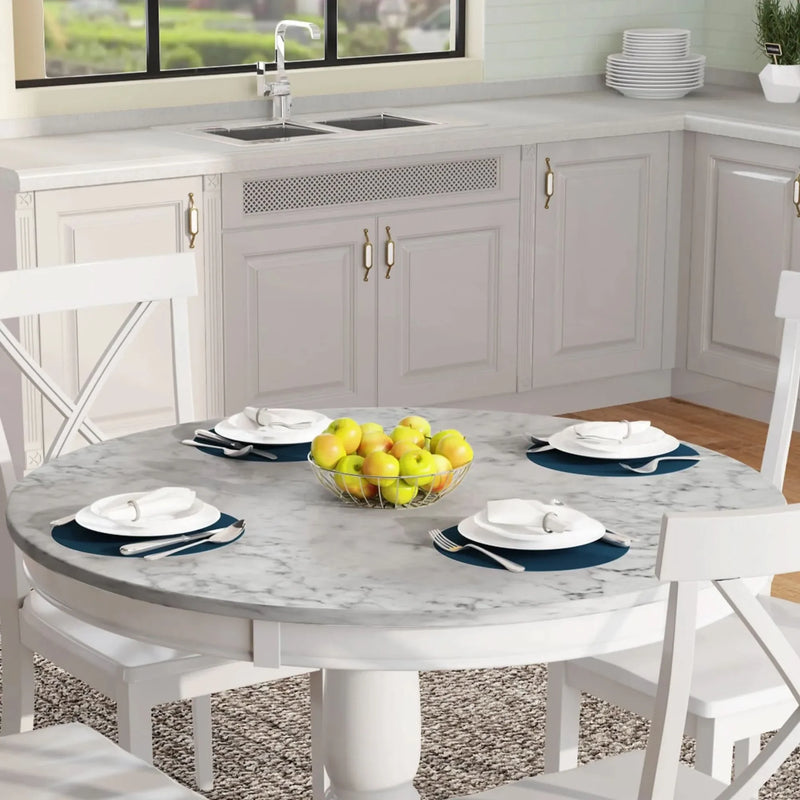 Dining Table Set Solid Wood Round Pedestal & 4 Chairs For 4 People