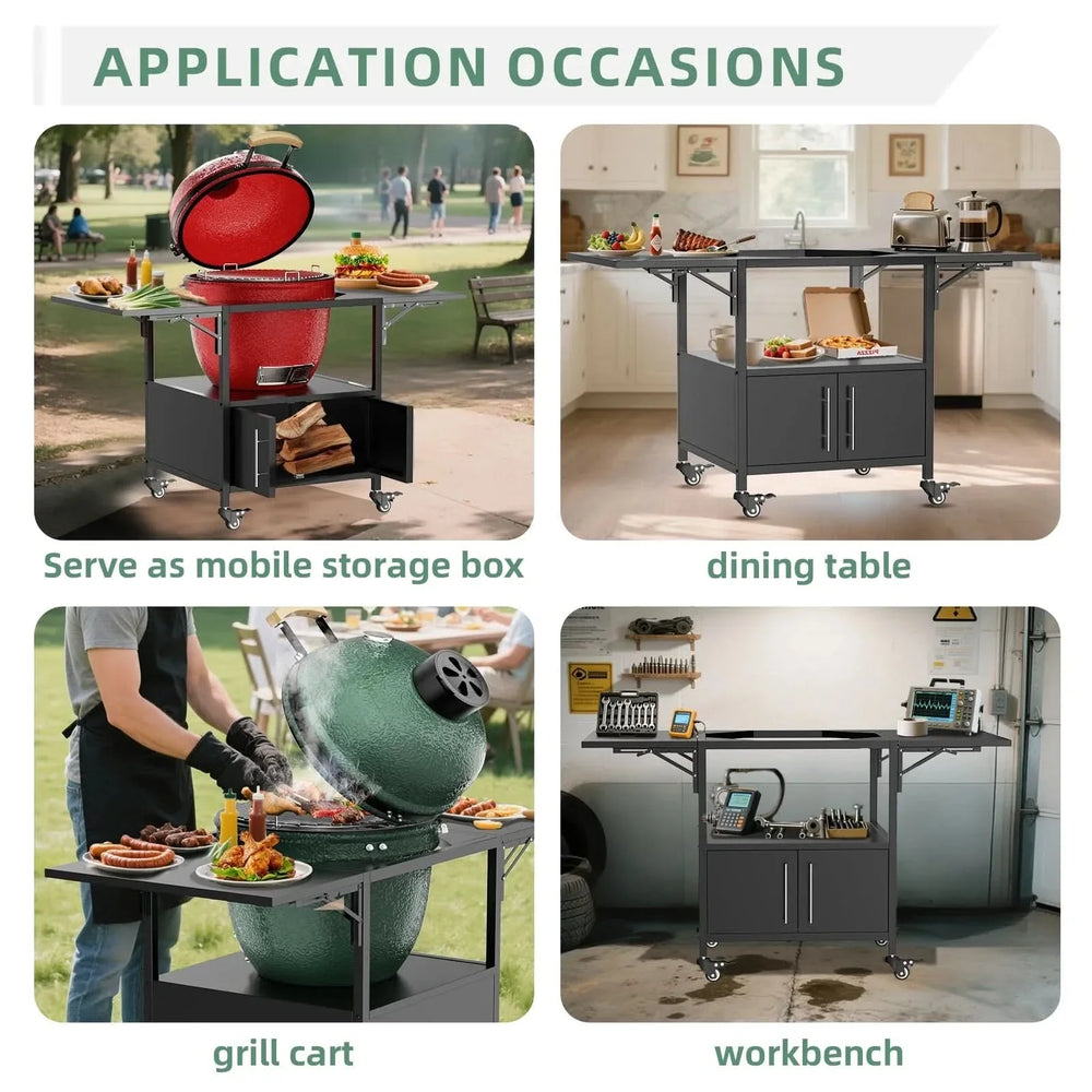 Grill Cart Metal With Folding Panels For Large Egg Grills Outdoor Use Media 8