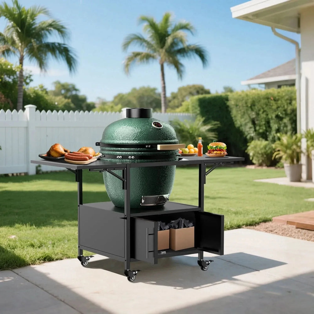 Grill Cart Metal With Folding Panels For Large Egg Grills Outdoor Use Media 7