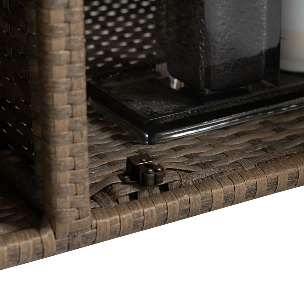 Outdoor Wicker Bar Cart Glass Top Wheeled Beverage Station Patio Garden Media 11