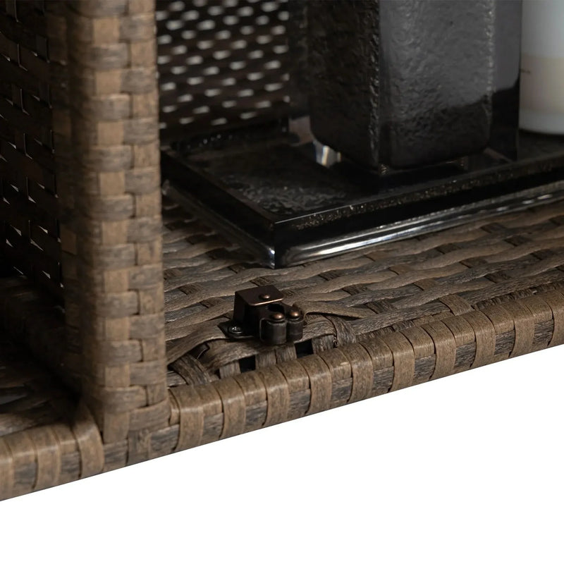 Outdoor Wicker Bar Cart Glass Top Wheeled Beverage Station Patio Garden