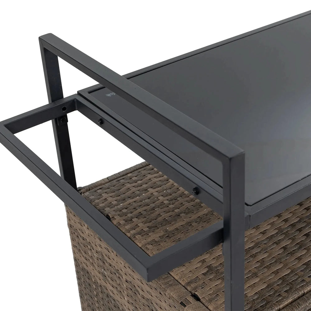 Outdoor Wicker Bar Cart Glass Top Wheeled Beverage Station Patio Garden Media 18
