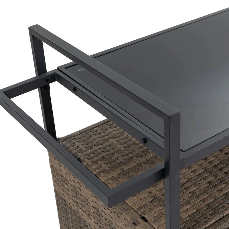Outdoor Wicker Bar Cart Glass Top Wheeled Beverage Station Patio Garden