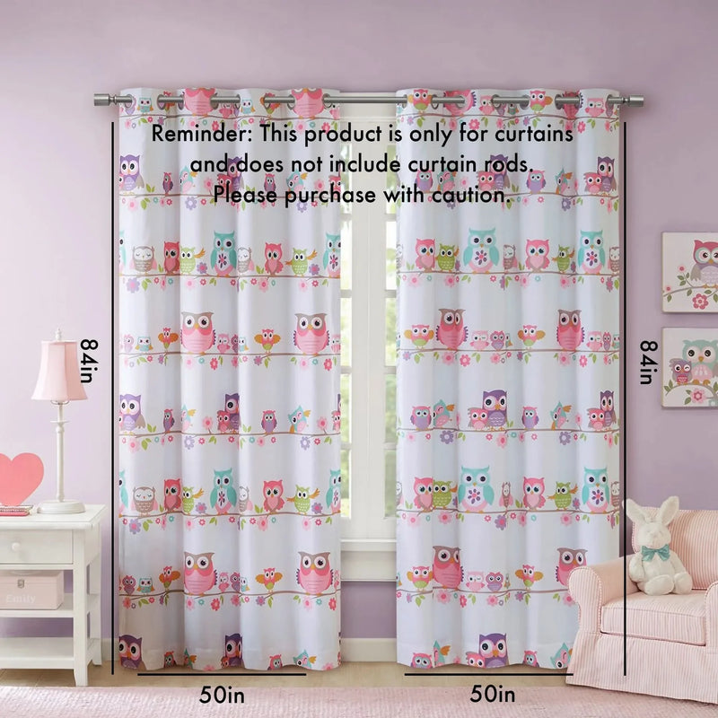 Owl Printed Blackout Curtain Panel Polyester Three-Pass Foam Back Lining
