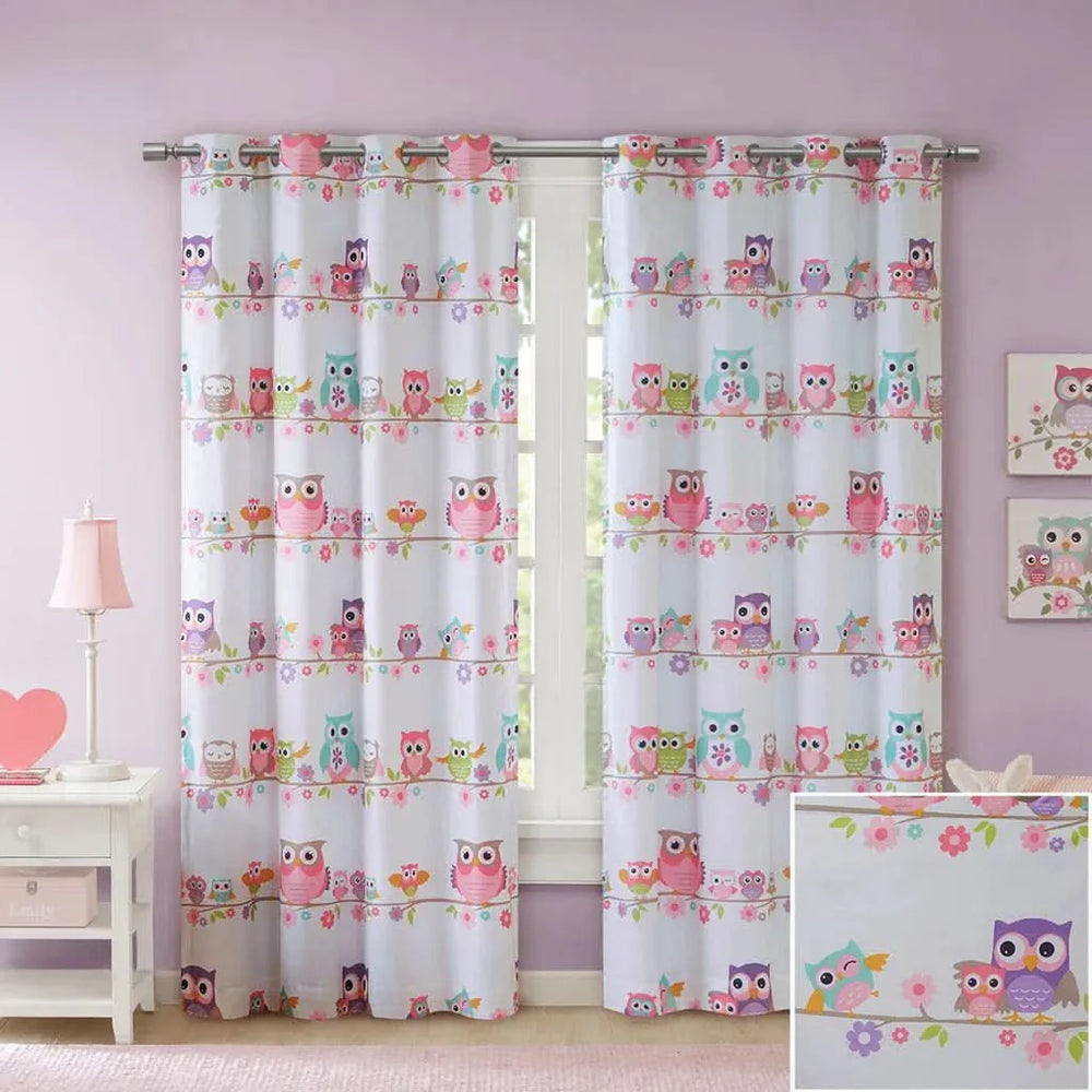 Owl Printed Blackout Curtain Panel Polyester Three-Pass Foam Back Lining Media 7