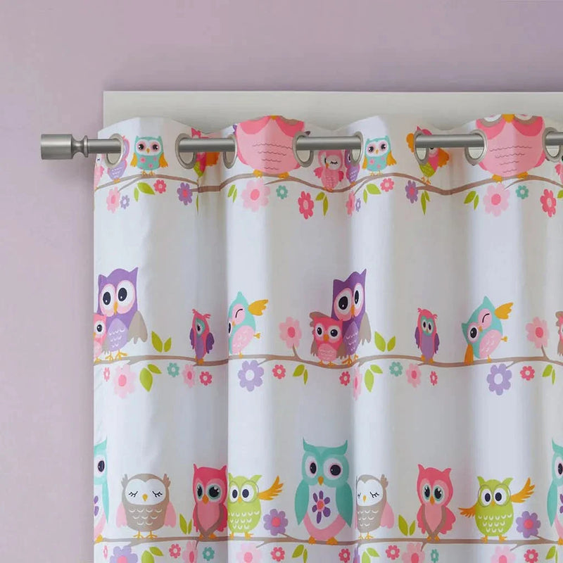 Owl Printed Curtain Panel Foam Backed Polyester Shade RoomDarkening
