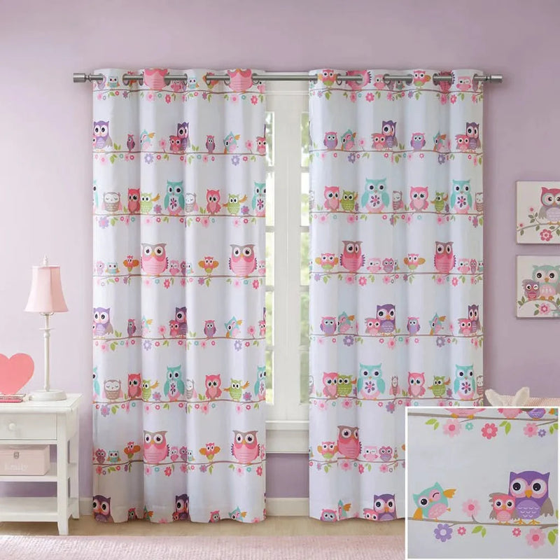 Owl Printed Curtain Panel Foam Backed Polyester Shade RoomDarkening