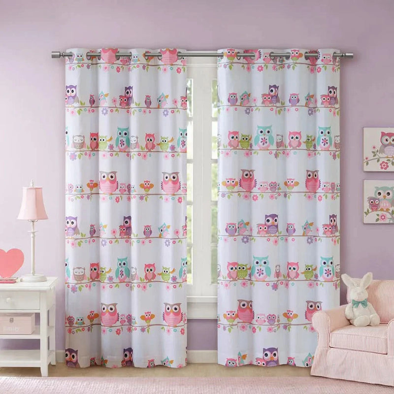 Owl Printed Curtain Panel Foam Backed Polyester Shade RoomDarkening