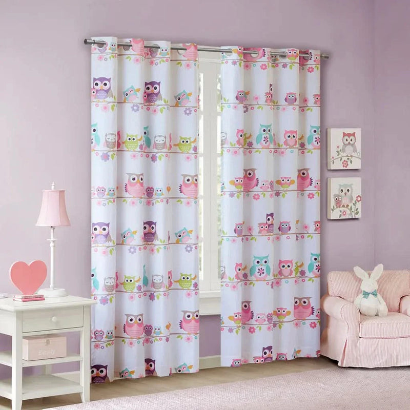 Owl Printed Curtain Panel Foam Backed Polyester Shade RoomDarkening