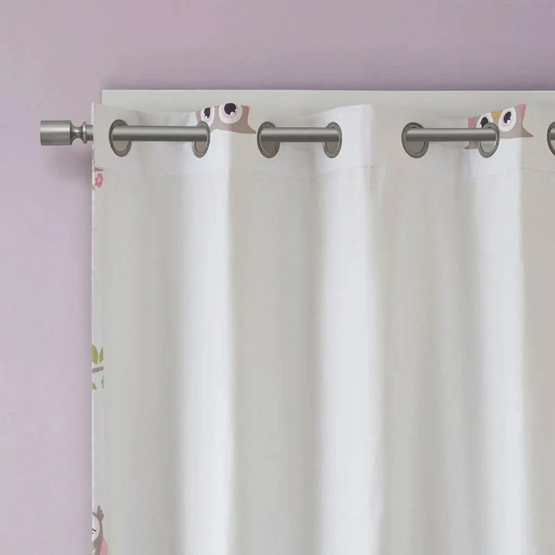 Owl Printed Curtain Panel Foam Backed Polyester Shade RoomDarkening
