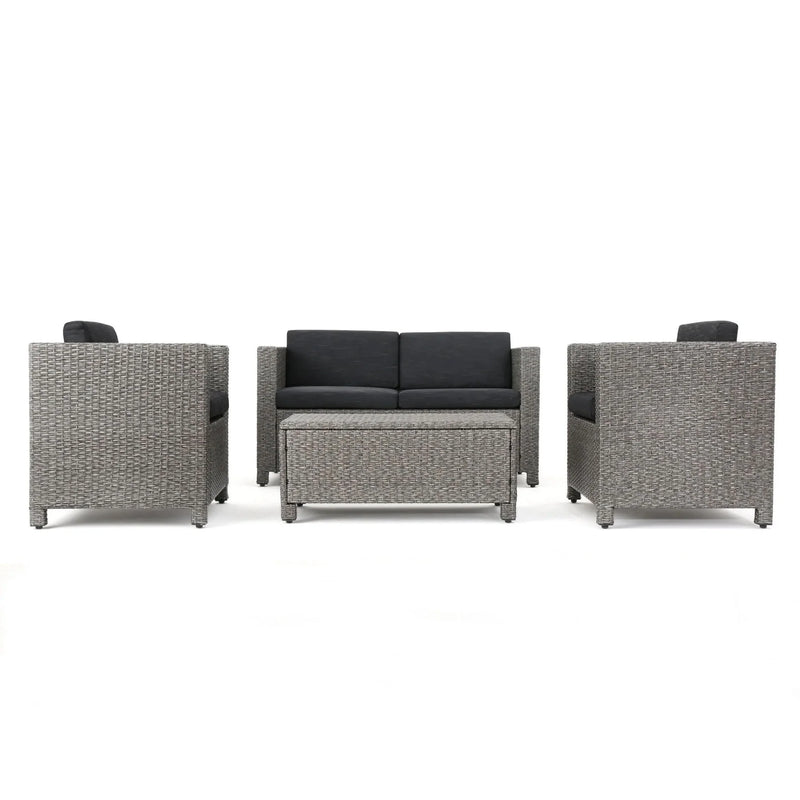 Outdoor Patio Wicker Conversation Sofa Set Rattan Fabric All Weather