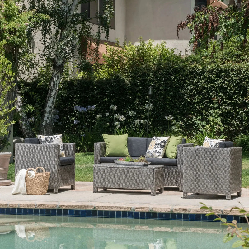 Outdoor Patio Wicker Conversation Sofa Set Rattan Fabric All Weather