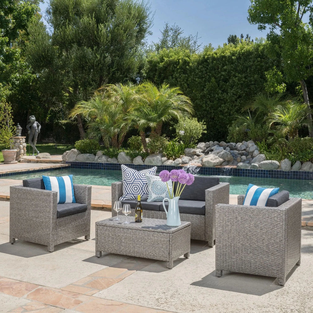 Outdoor Patio Wicker Conversation Sofa Set Rattan Fabric All Weather Media 3