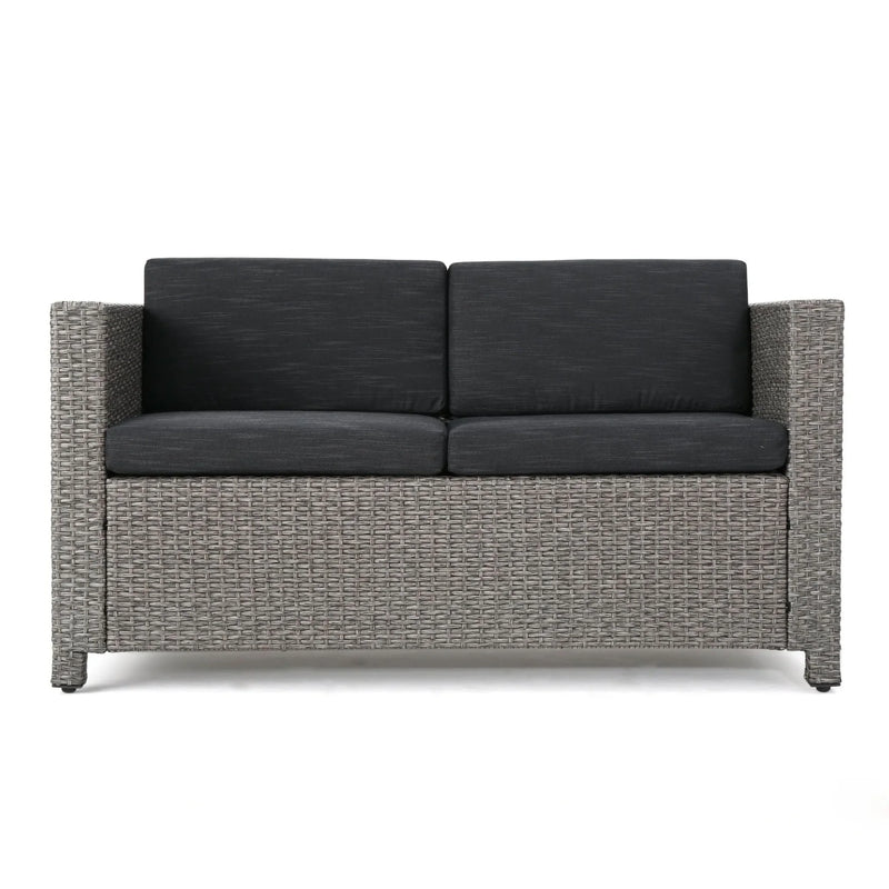 Outdoor Patio Wicker Conversation Sofa Set Rattan Fabric All Weather