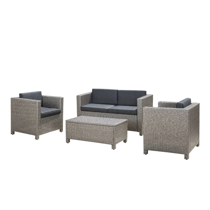 Outdoor Patio Wicker Conversation Sofa Set Rattan Fabric All Weather