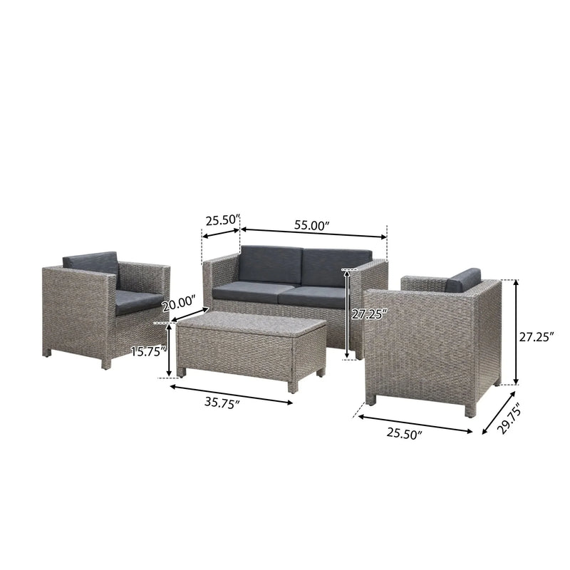 Outdoor Patio Wicker Conversation Sofa Set Rattan Fabric All Weather