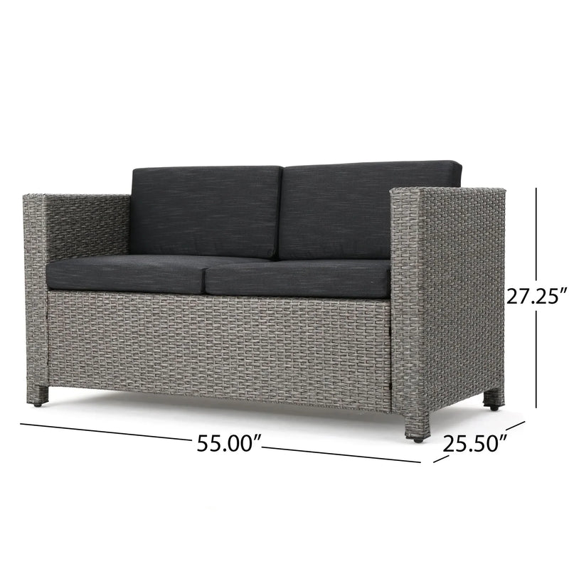 Outdoor Patio Wicker Conversation Sofa Set Rattan Fabric All Weather