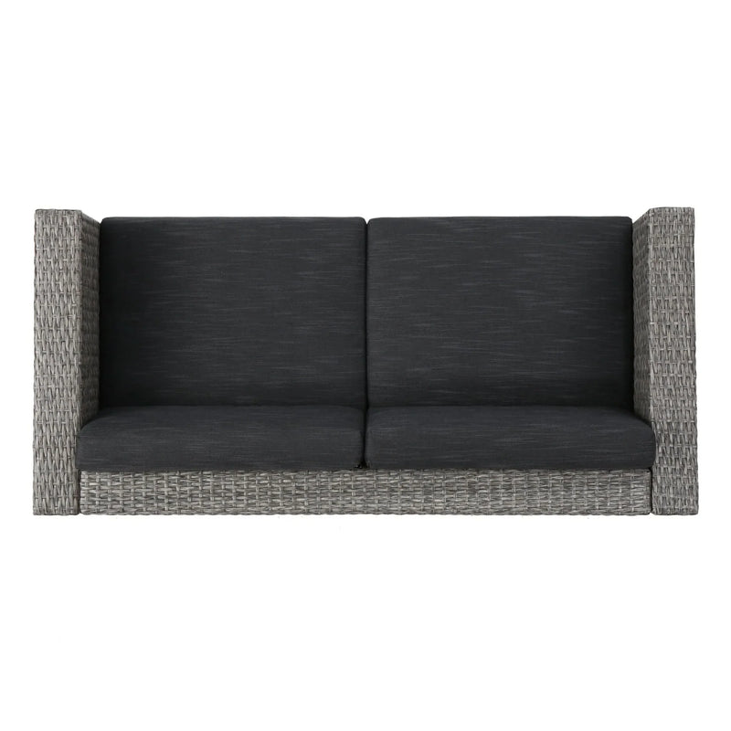 Outdoor Patio Wicker Conversation Sofa Set Rattan Fabric All Weather