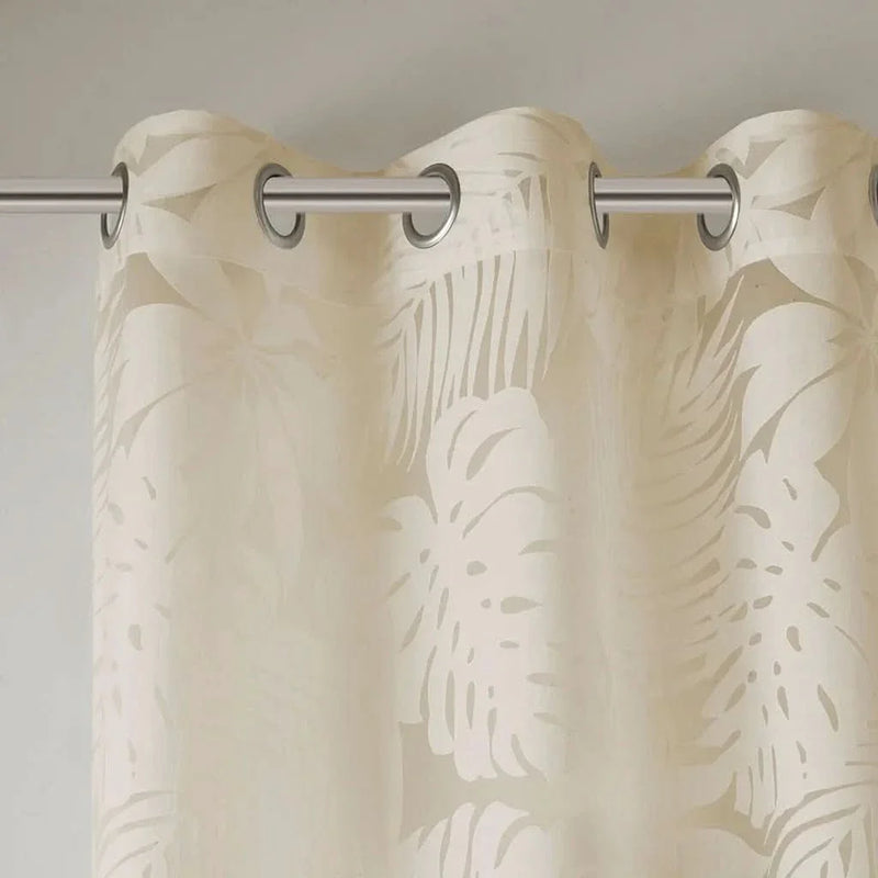 Window Curtains Polyester Palm Leaf Burnout Pattern Sheer Natural