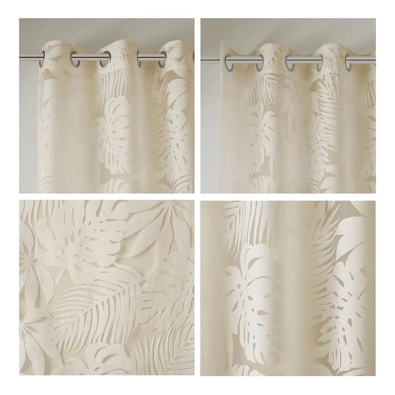 Window Curtains Polyester Palm Leaf Burnout Pattern Sheer Natural