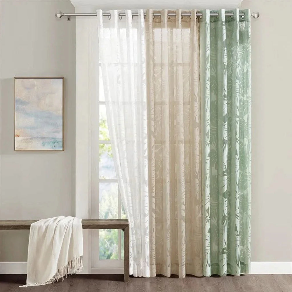 Window Curtains Polyester Palm Leaf Burnout Pattern Sheer Natural Media 2