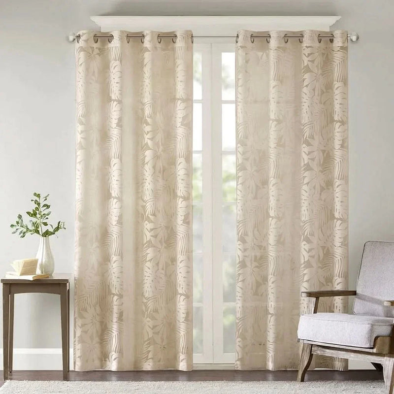 Palm Leaf Curtain Window Panel Polyester Burnout 50x84 Soft Design