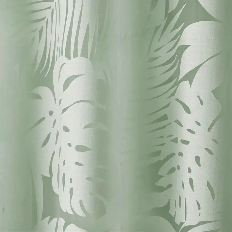 Palm Leaf Burnout Curtain Polyester Sheer Window Panel Sage Green 50x84